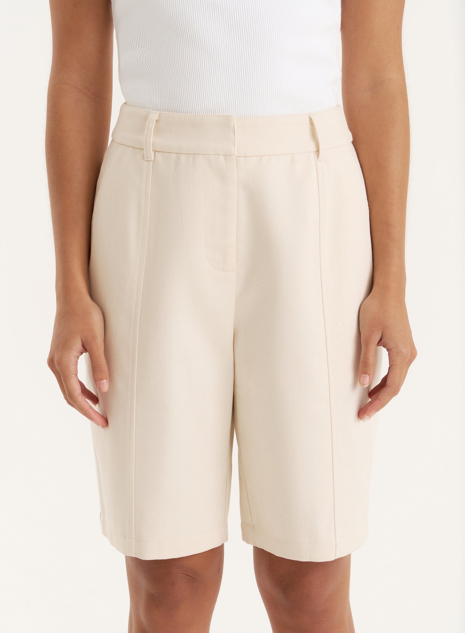 Cream Tailored Longline Cargo Shorts